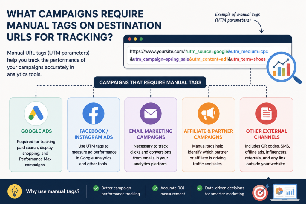What Campaigns Require Manual Tags on Destination URLs for Tracking