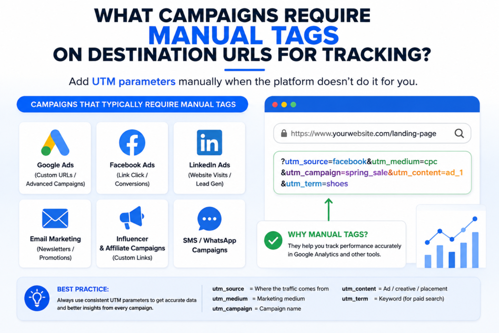 What Campaigns Require Manual Tags on Destination URLs for Tracking